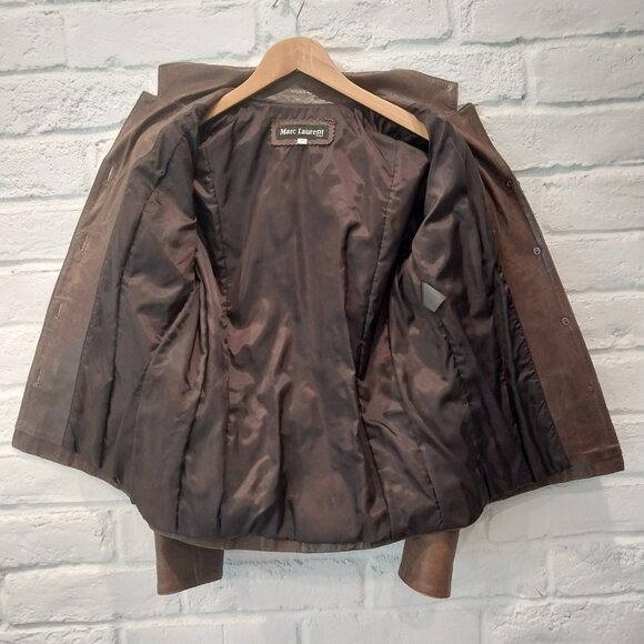 MARC LAURENT Italy Leather Jacket Womens M 6 Chocolate Brown Vintage Blazer - Picture 3 of 12